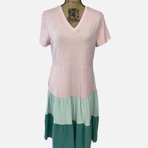 Land's End Tiered Sleeveless Colorblock Midi Dress - Medium